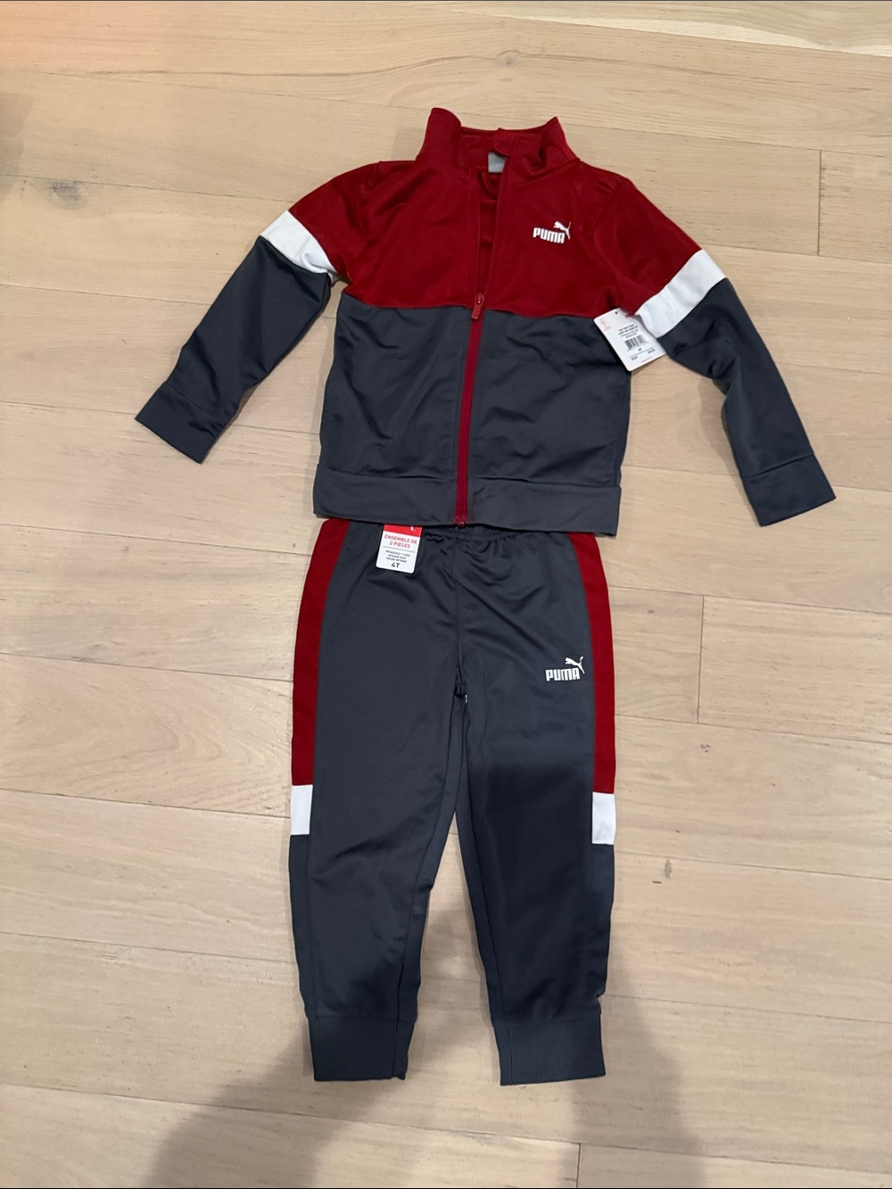 Puma Kids Red, Gray & White Colorblock Jogger Set